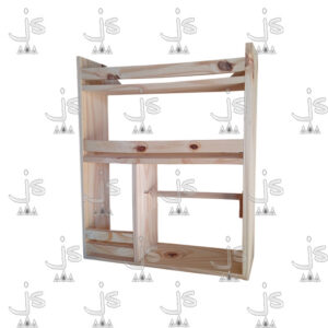 Repisa especiero de cocina con cuatro estantes hecho de madera de pino. Fabricado por JS. Fábrica de muebles.