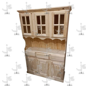 Modular enterizo de seis puertas con un estante y tres cajones hecho de madera de pino. Fabricado por JS. Fábrica de muebles.