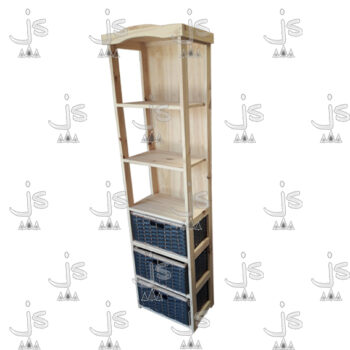 Biblioteca ordenador alto de tres cajones de suncho y tres estantes hecho de madera de pino. Fabricado por JS. Fábrica de muebles.