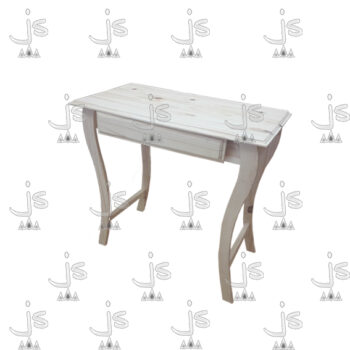 Mesa arrime de 0.80 x 40 de patas curvas con parantes y un cajón hecho de madera de pino. Fabricado por JS. Fábrica de muebles.