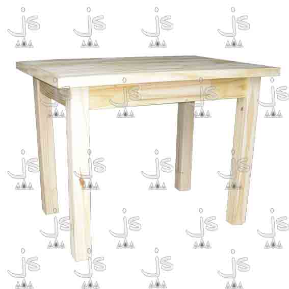 Mesa de pino con cuatro patas con un cajón enchapada en pino ideal para tu cocina. Fabricada por JS fábrica de muebles.