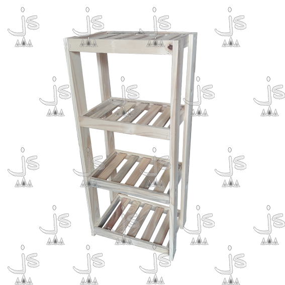 Toallero desarmable con cuatro estantes de cuatro patas hecho de madera de pino. Fabricado por JS. Fábrica de muebles.