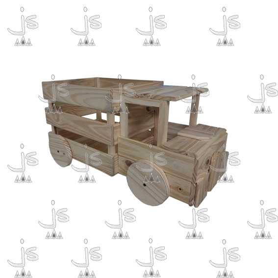 Camioncito elaborado en pino, incluye ruedas giratorias. Producido por JS DISEÑOS EN PINO.