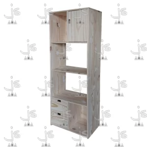 Mesa Microondas alta con estante un cajón y puerta hecho de madera de pino. Fabricado por JS. Fábrica de muebles.