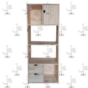 Mesa Microondas Alto con estante dos cajónes y puerta hecho de madera de pino. Fabricado por JS. Fábrica de muebles.