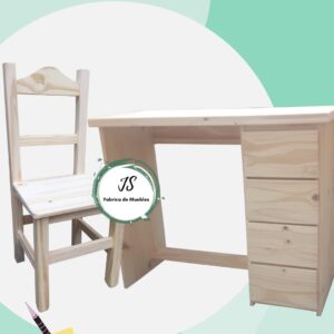 Combo de Escritorio de 1mt + Silla Reforzada fabricada en madera de pino por JS fabrica de muebles y carpinteria