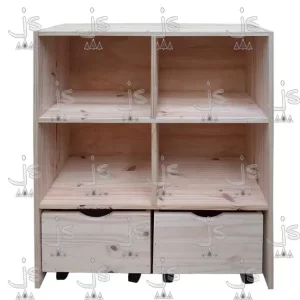 Juguetero de 4 cajones con fondo fabricado en madera de pino macizo por JS Fabrica de muebles fabrica y carpinteria en san fernando