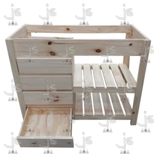 Vanitory sin bacha de 100 cm de ancho con 4 cajones fabricado en madera de pino macizo por JS Fabrica de muebles fabrica y carpinteria en san fernando