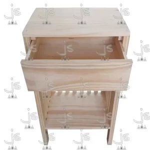 mesa de luz varillada con 2 cajones y estante fabricadas en madera de pino por js muebles fabrica de muebles y carpinteria mayorista y minorista en san fernando