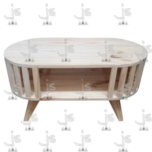 Mesa ratona ovalada varillada retro fabricada en madera de pino por js muebles fabrica de muebles y carpinteria mayorista y minorista en san fernando