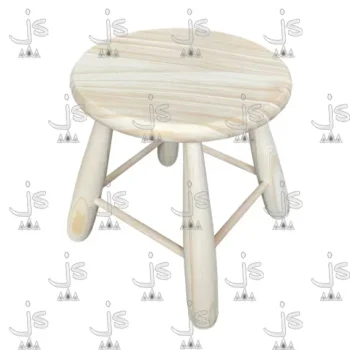 Banco matero redondo torneado hecho de madera de pino. Fabricado por JS. Fábrica de muebles.