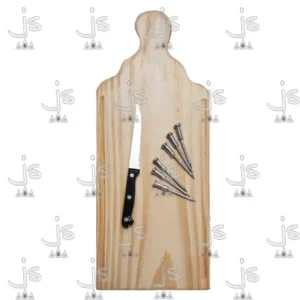 Promo tabla picada fabricada en madera de pino y tenedor choricero de hierro fabricado por JS Fabrica de Muebles y carpintería en san fernando