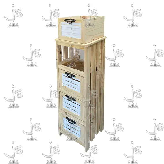Ordenador de 3 canastos con cajon de madera de pino fabricado por js fabrica de muebles y carpintería mayorista y minorista en san fernando