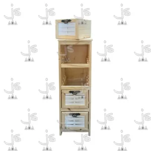 Ordenador de 3 canastos con cajon de madera de pino fabricado por js fabrica de muebles y carpintería mayorista y minorista en san fernando