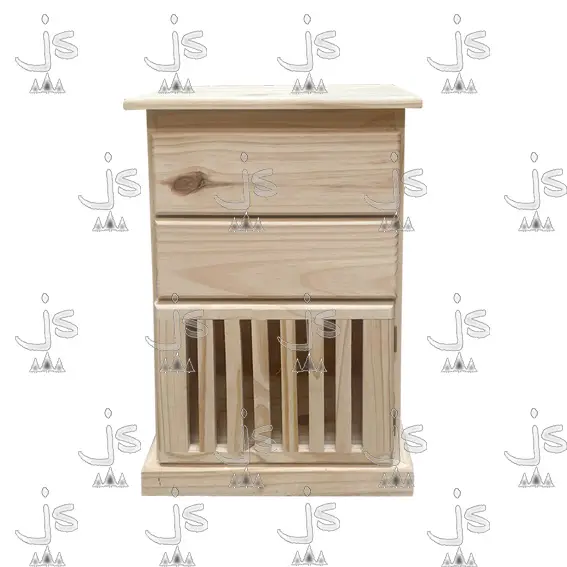 Mesa Luz Puerta Varillada 2 Cajones. Fabricada en Pino Macizo por JS Fabrica de Muebles Ubicado en San Fernando