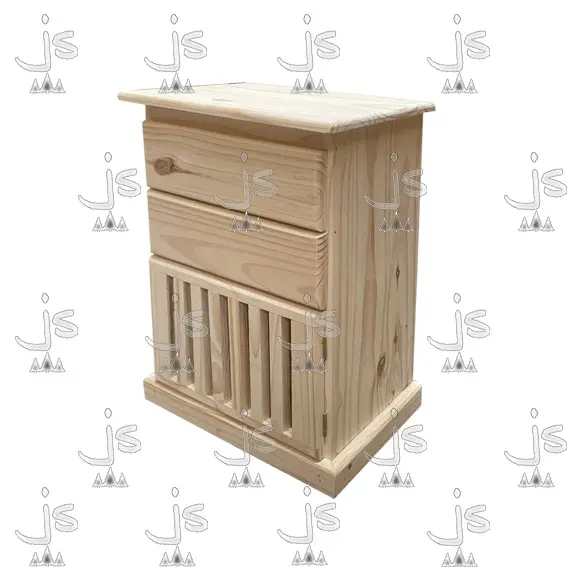 Mesa Luz Puerta Varillada 2 Cajones. Fabricada en Pino Macizo por JS Fabrica de Muebles Ubicado en San Fernando